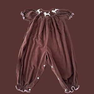 Betti Terell baby girls 24 months Brown Corduroy Smocked Romper Pink Poodle Dogs